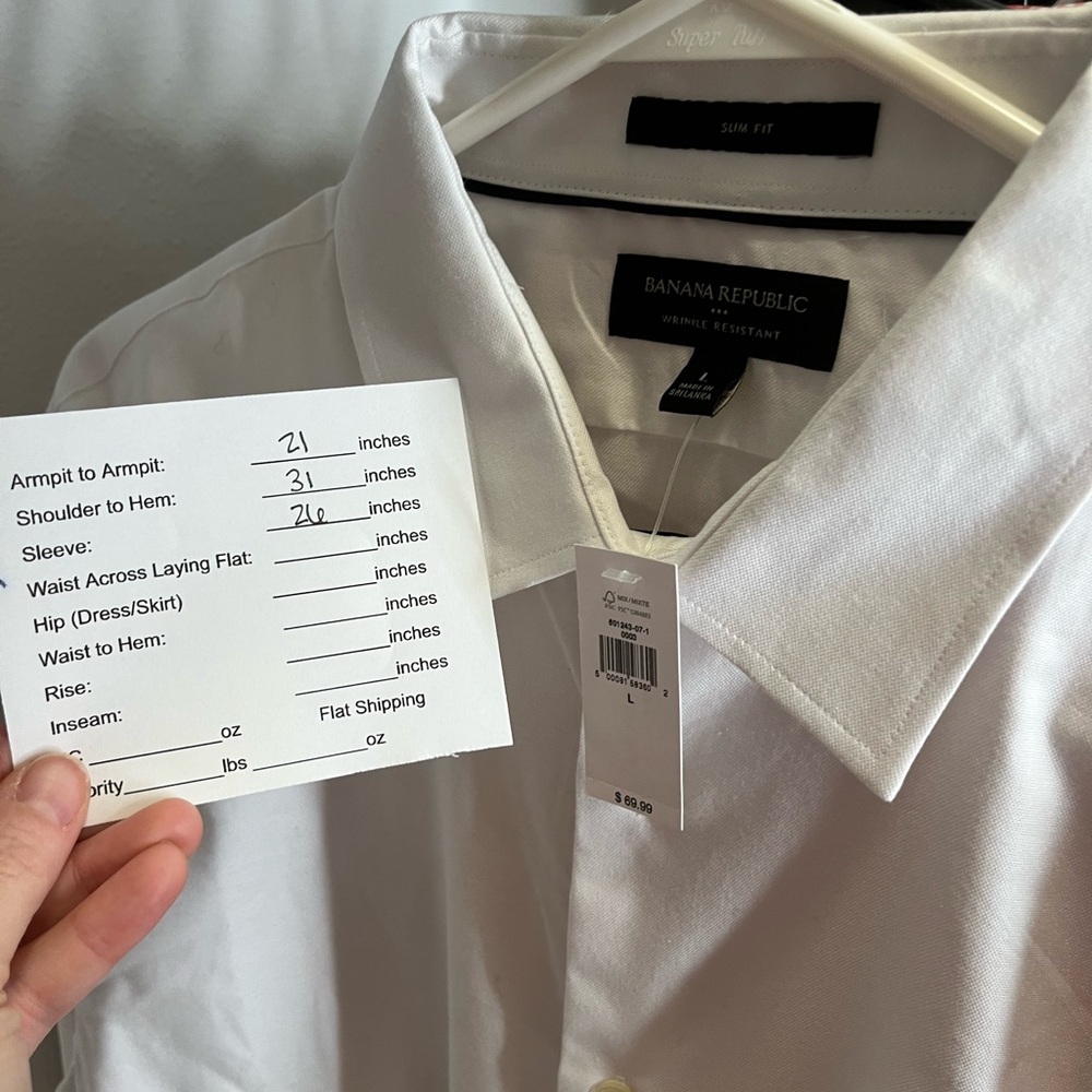 NWT Banana Republic Men's White Dress Shirt 0170 - Picture 8 of 8